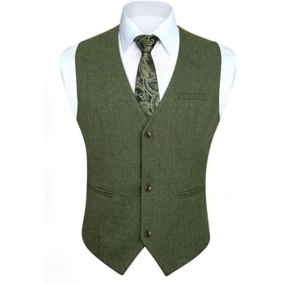 Mens Suit Vest Casual Waistcoat Green